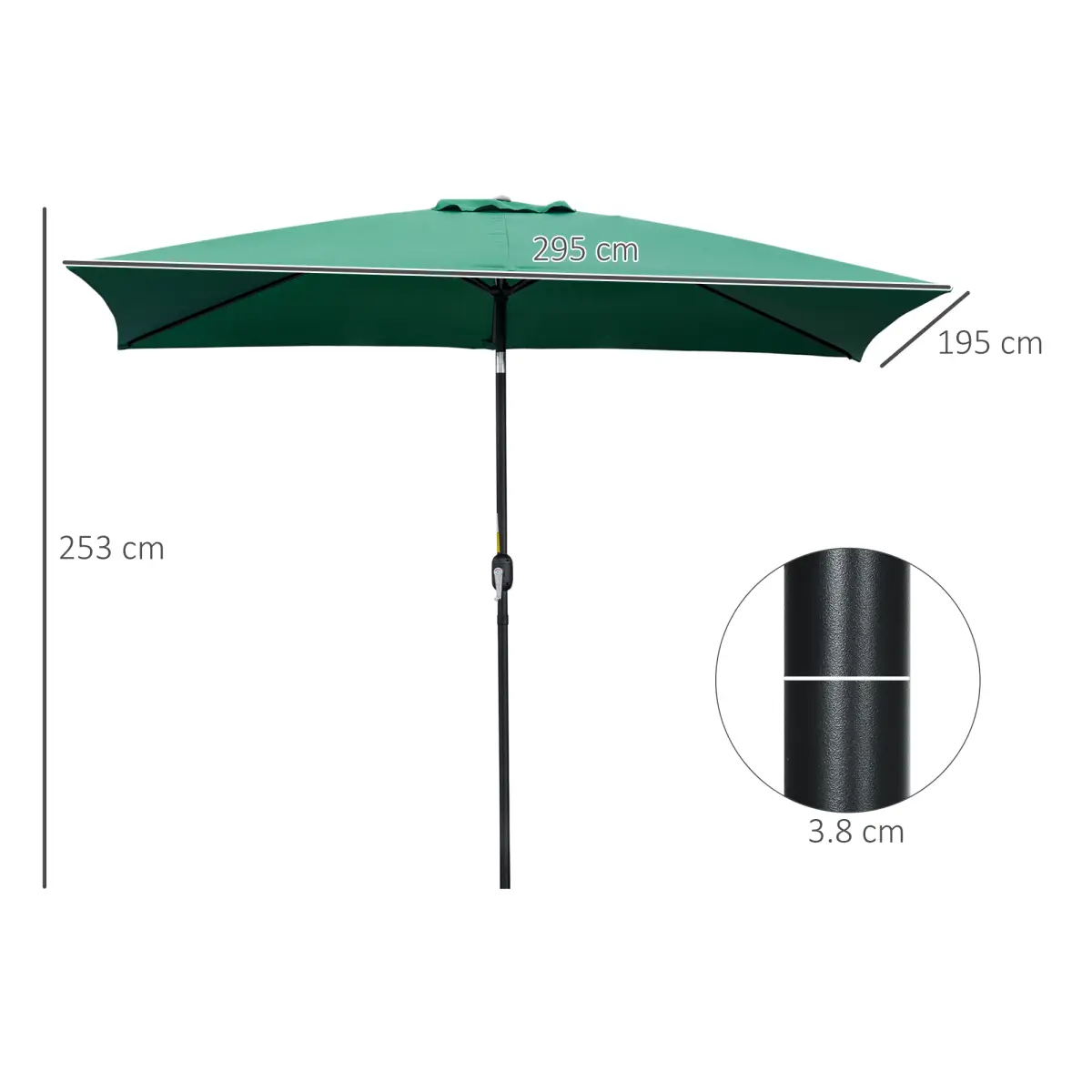 Outsunny Outsunny 3x2m Patio Parasol Canopy Tilt Crank 6 Ribs Sun Shade Garden Green - Parasol