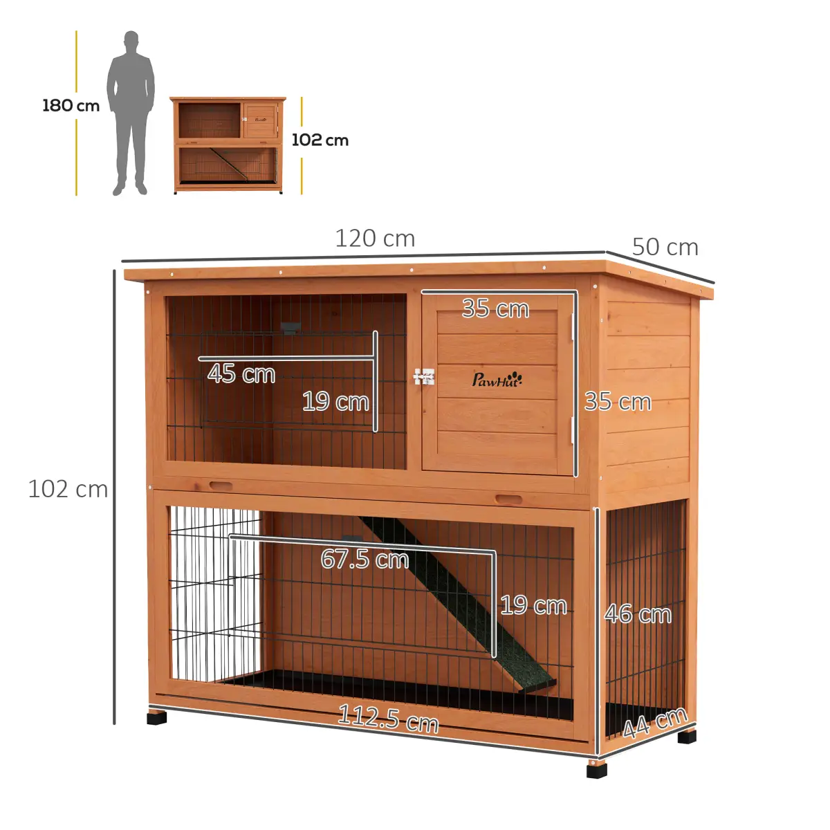 PawHut PawHut Wooden Rabbit Hutch Antiseptic Outdoor, for 1-2 Rabbits, Orange - Rabbit Hutch