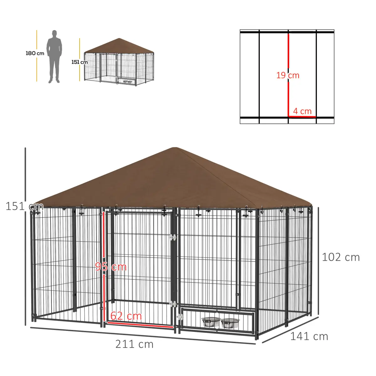 PawHut PawHut Outdoor Dog House Kennel with Canopy Top & Lock Rotating Bowl Holder - Dog Kennel