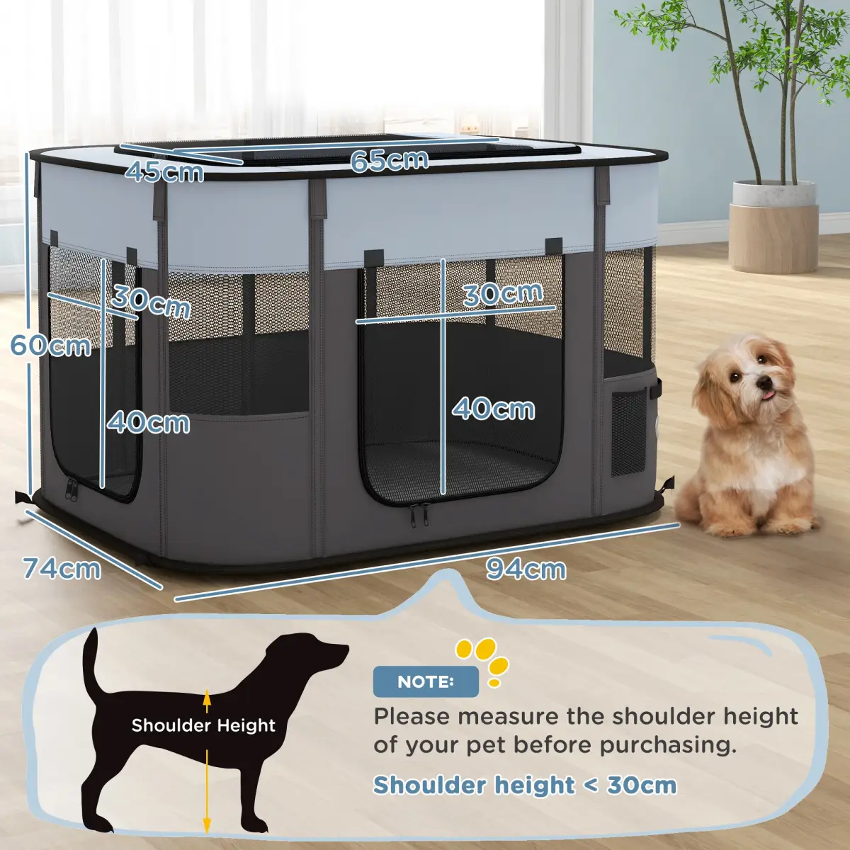 PawHut PawHut Portable Dog Pen for Puppies, Rabbits, Kittens, Guinea Pigs - Grey - Pet Playpen