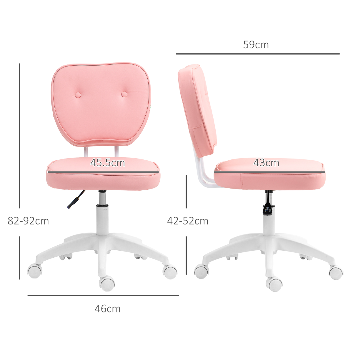 Vinsetto Vanity Office Chair, PU Leather Computer Chair for Home, with Adjustable Height, Armless, Swivel Wheels, Pink - from Vinsetto
