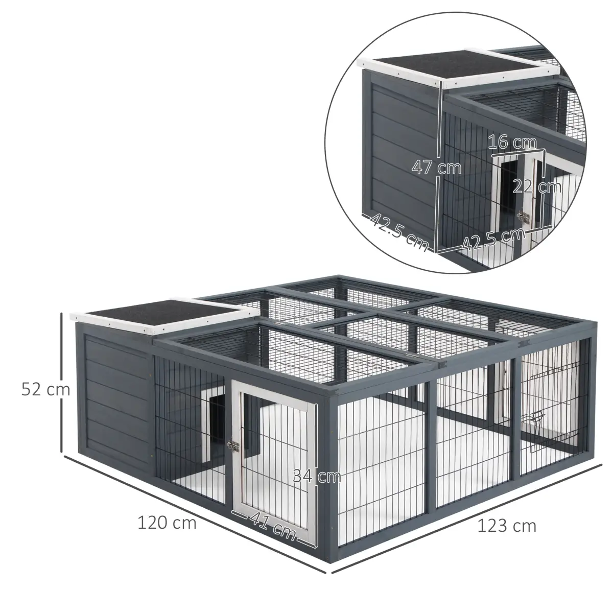 Pawhut Rabbit Run Small Animal Hutch Guinea Pig House with Openable Main House & Roof - Rabbit Hutch