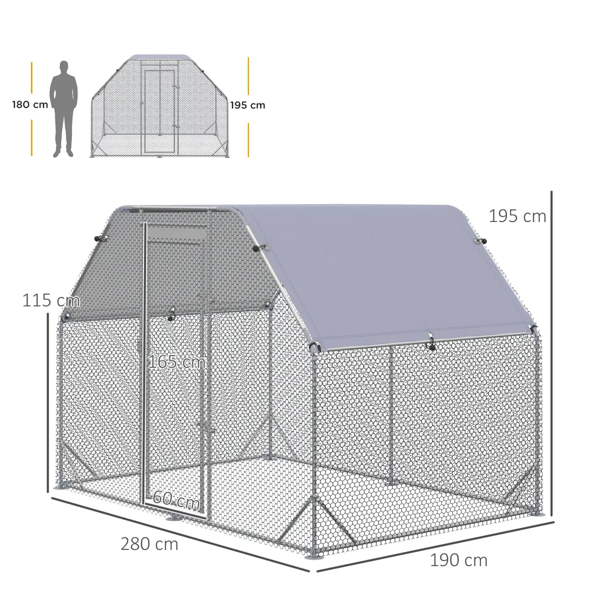 PawHut Chicken Run W/ Roof, Walk In Chicken Coop for 4-6 Chickens, Hen House - Chicken Coop