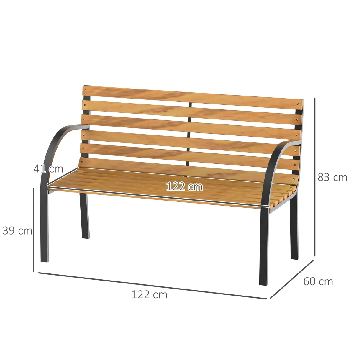 Outsunny Garden Bench, 122Lx60Wx80H cm-Steel/Wood - Garden Chairs