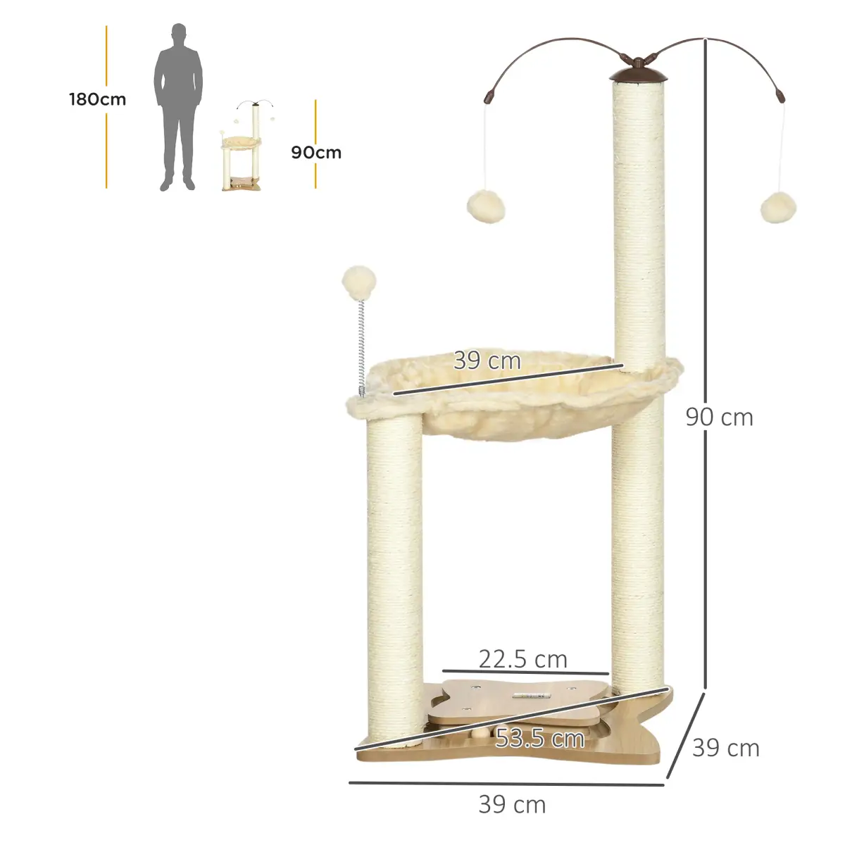 Unbranded Cat Tree for Indoor Cats w/ Scratching Posts Hammock, Toy Ball - Beige Pawhut - Cat Tree