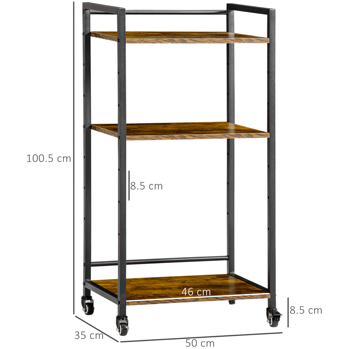 HOMCOM 3-Tier Printer Stand, Utility Cart, Rolling Trolley Adjustable Shelves - from Unbranded