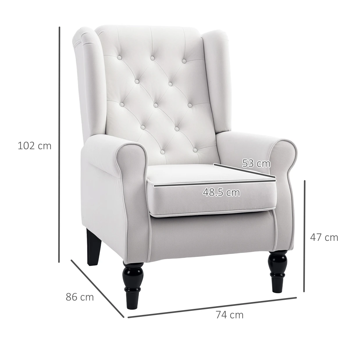 HOMCOM HOMCOM Accent Armchair Retro Tufted Back Wood Frame Cream White For Living Room - Armchair