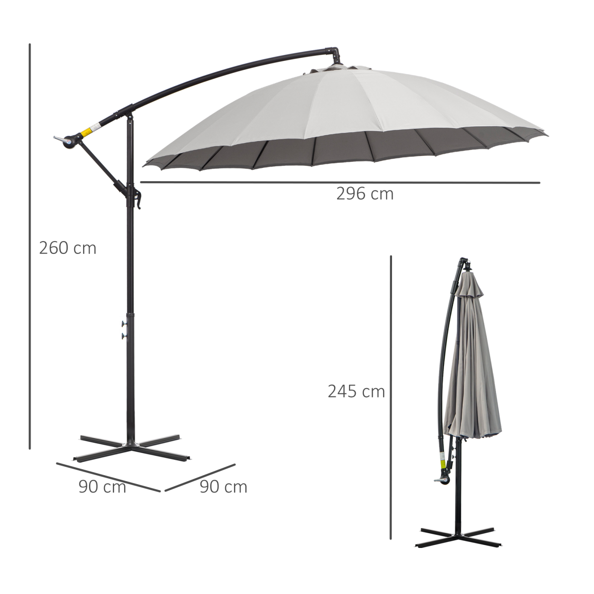 Unbranded 3(m) Cantilever Shanghai Parasol w/ Crank Handle, Cross Base, Grey Outsunny - Parasol