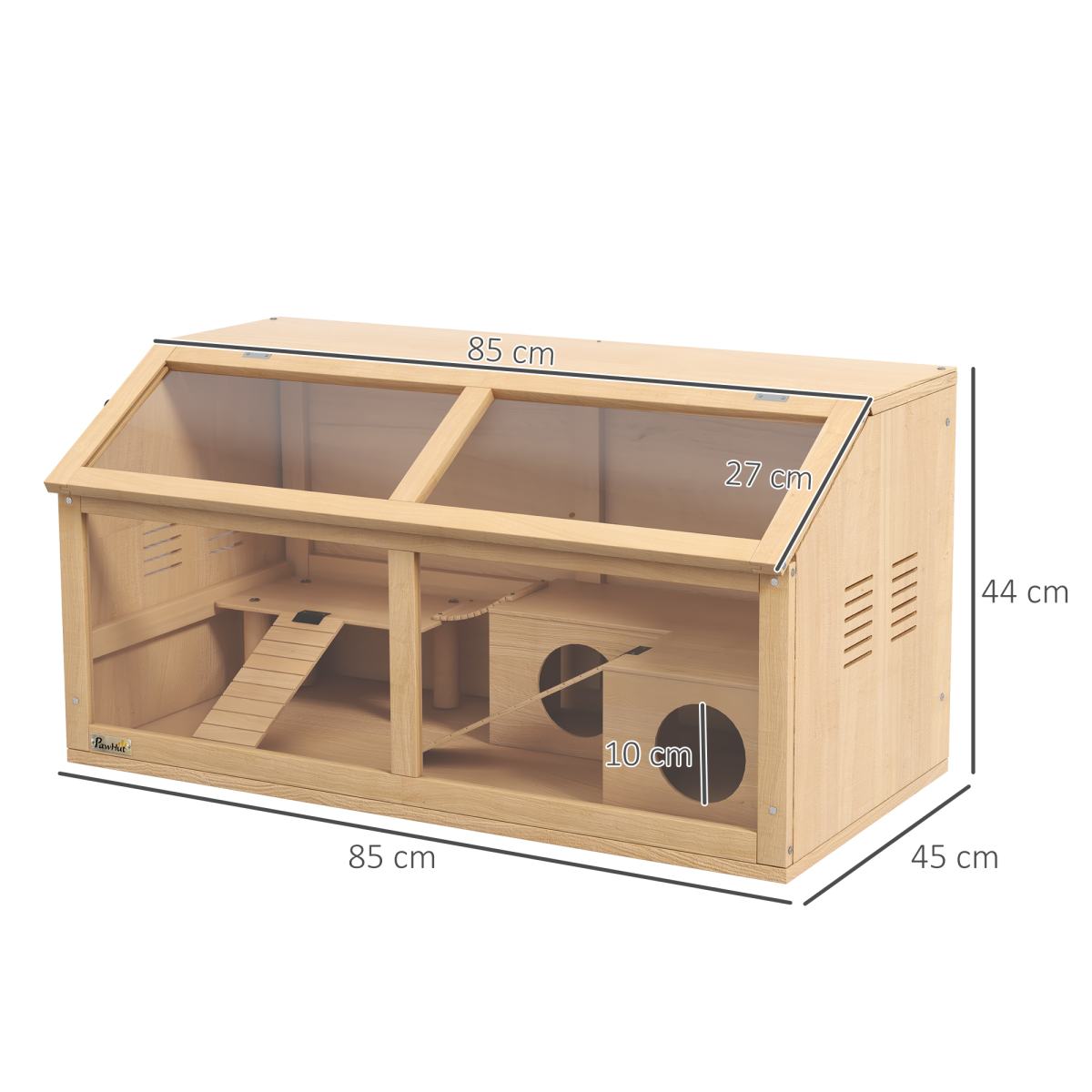 PawHut Wooden Hamster Cage for Gerbils w/ Suspension Bridge, Ladders, Nature - from PawHut
