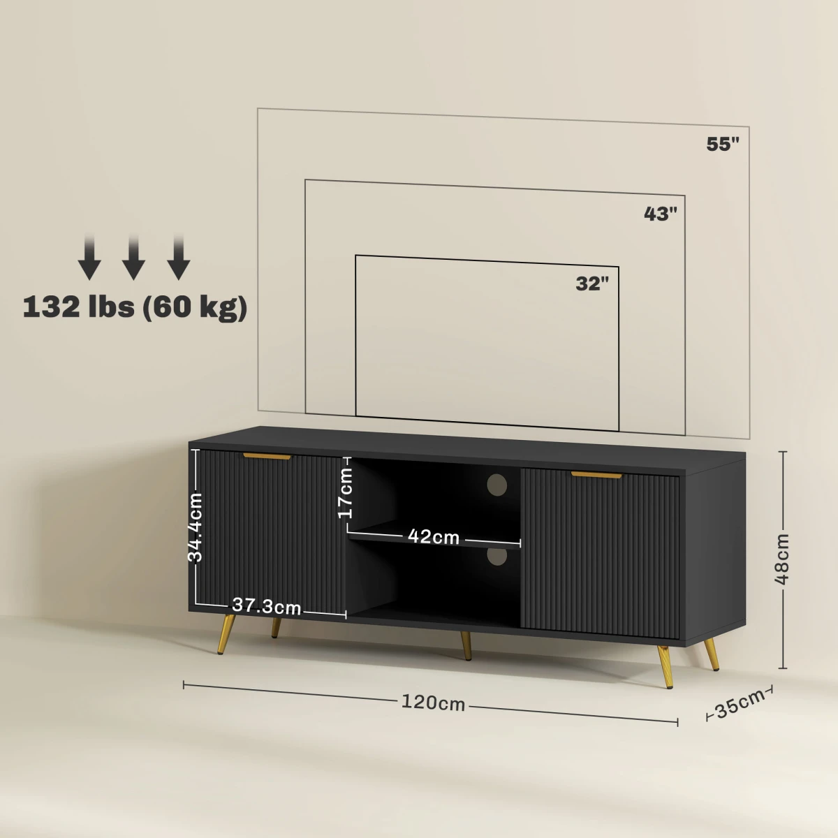 HOMCOM HOMCOM Modern TV Stand Cabinet For 55 Inch TV Storage Black - TV Unit
