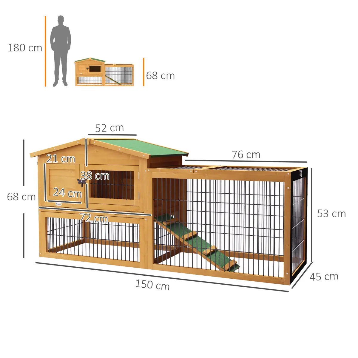 PawHut Pawhut Rabbit Hutch Pet House Outdoor Run Design w/ Water-Resistant Paint Ramp - Rabbit Hutch