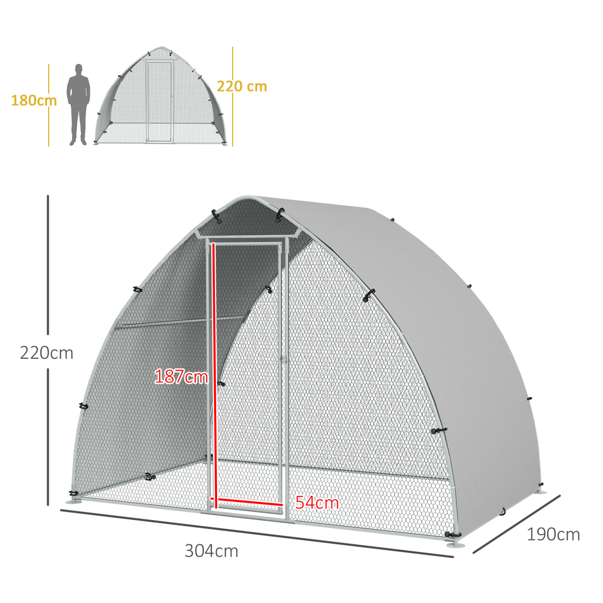 PawHut Walk-In Chicken Run with Cover, for 4-6 Chickens, 3 x 1.9 x 2.2m - from PawHut