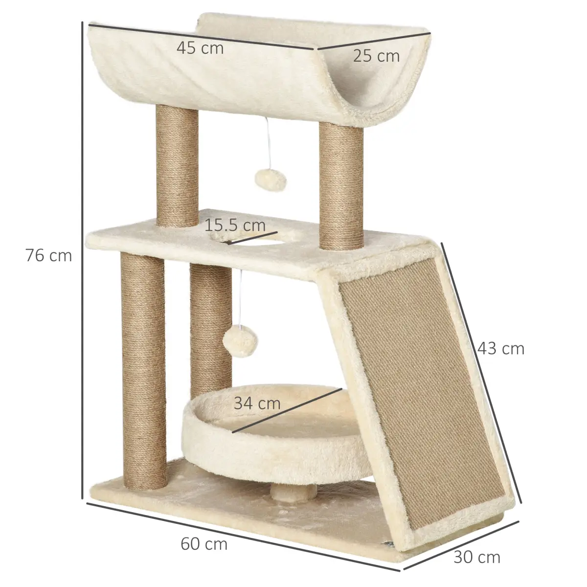 PawHut Cat Tree Kitten Tower w/ Scratching Post, Pad, Bed, Perch, Toy Ball - Cat Tree