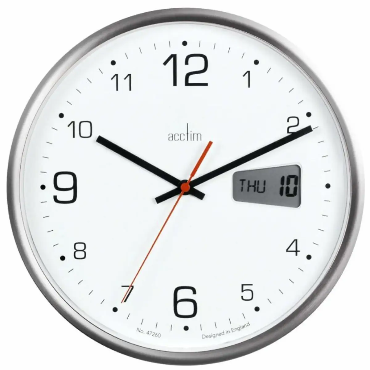 Acctim Acctim Kalendar Silver Frame with Digital Date 270mm Diameter Wall Clock 22367 - Clock