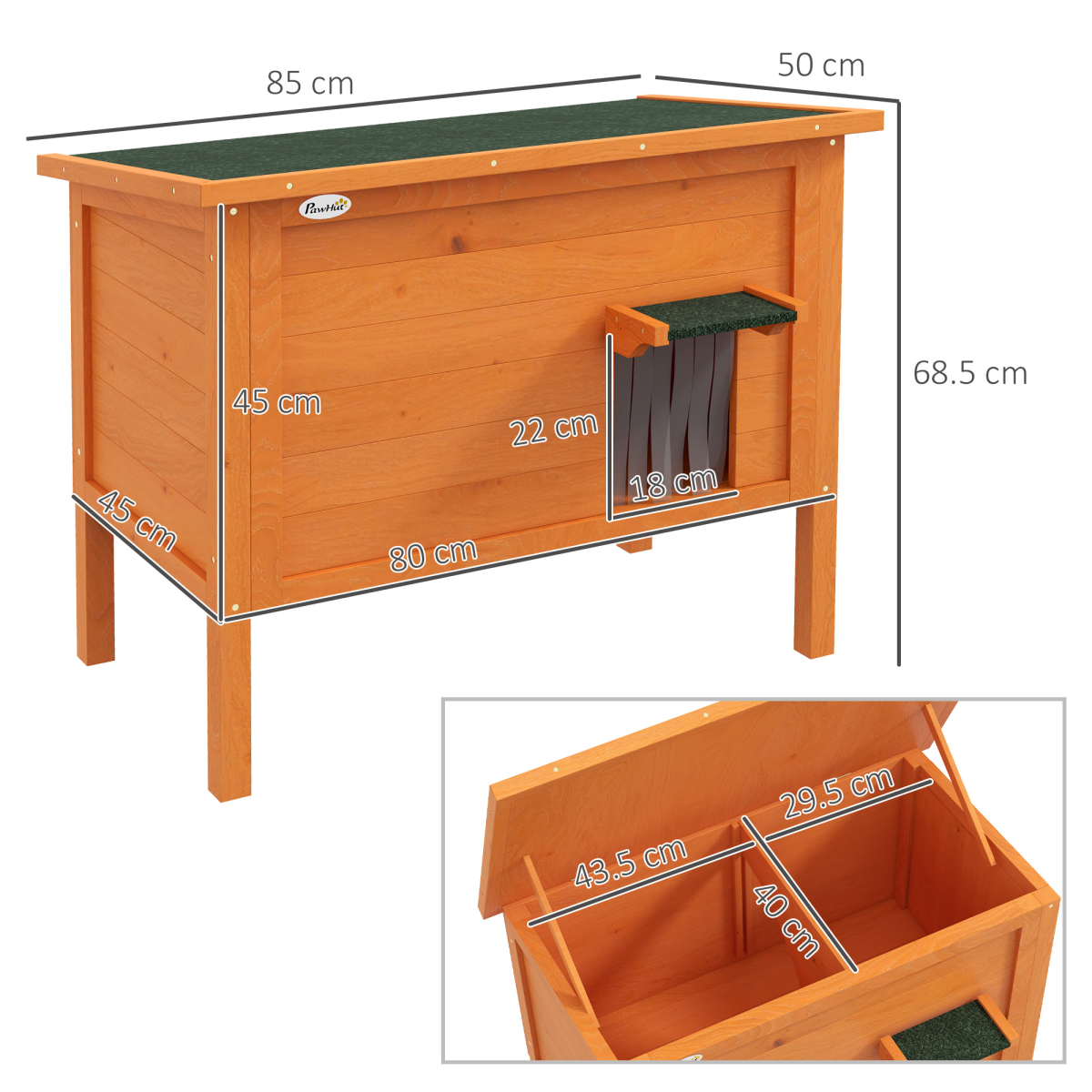 PawHut PawHut Outdoor Feral Cat House Insulated w/ Openable Roof - Orange - Cat House