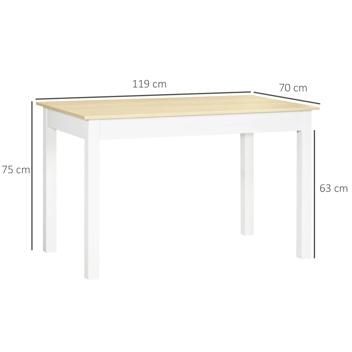 HOMCOM Dining Table 4-6 Seater Oak Veneer Top Thick Legs White Frame For Kitchen by HOMCOM