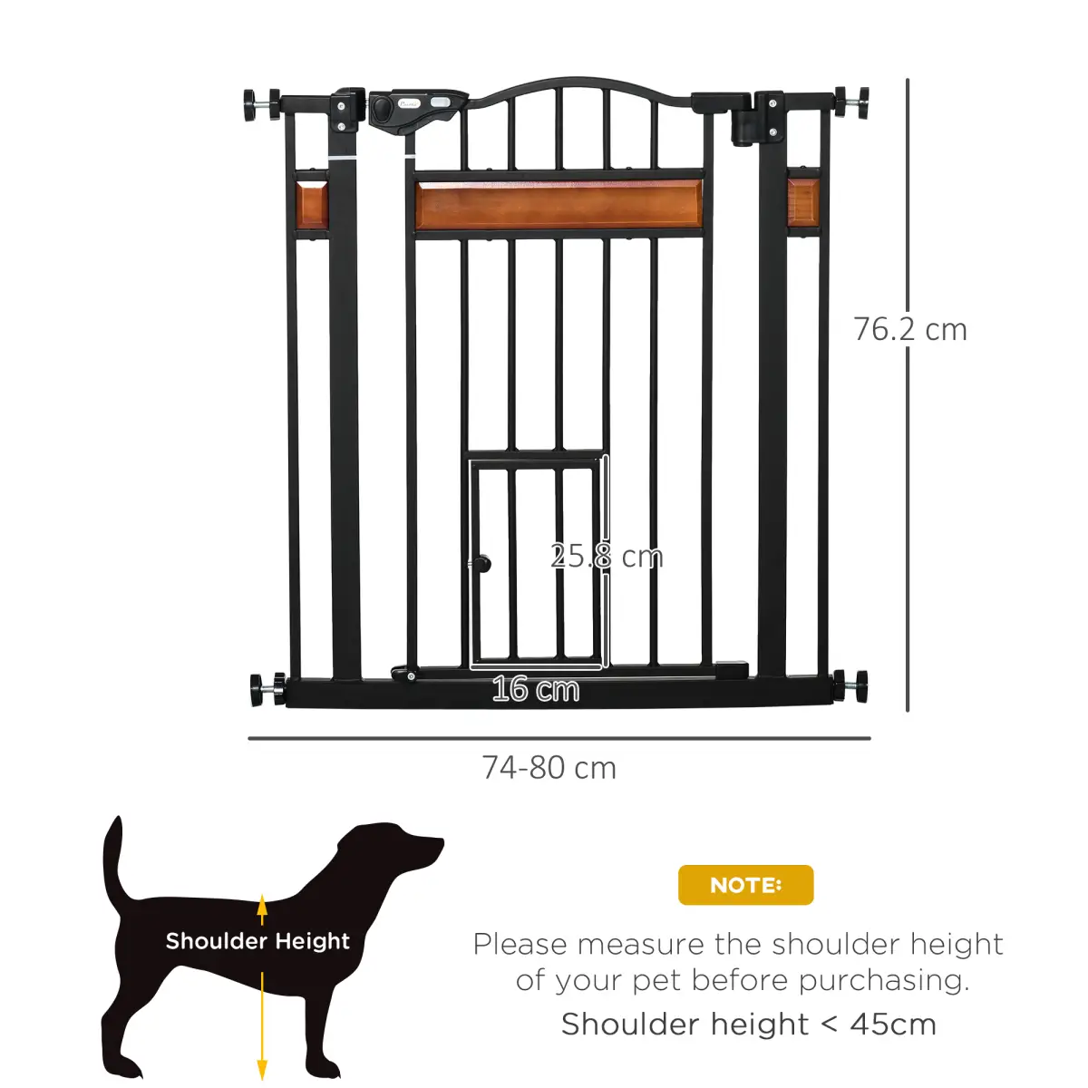 Unbranded Dog Gate Pet Safety Gate Cat Door Auto Close Pine Decor 74-80 cm Wide Pawhut - Pet Gate