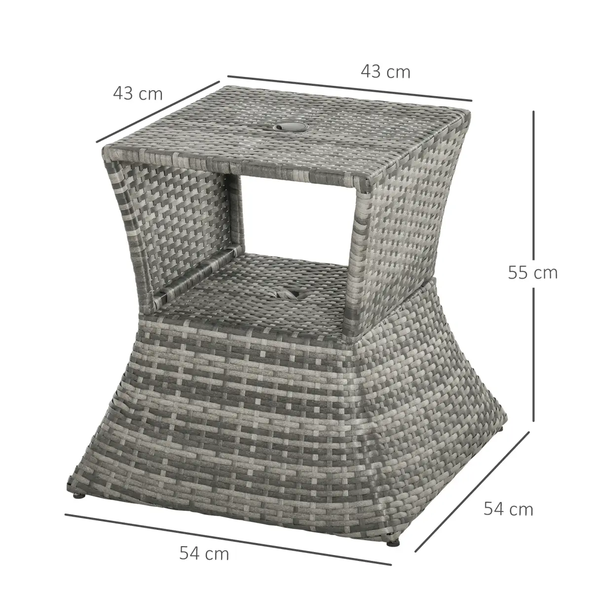 Outsunny Outsunny Rattan Wicker Tea Coffee Table w/ Umbrella Hole and Storage Space Grey - Garden Table