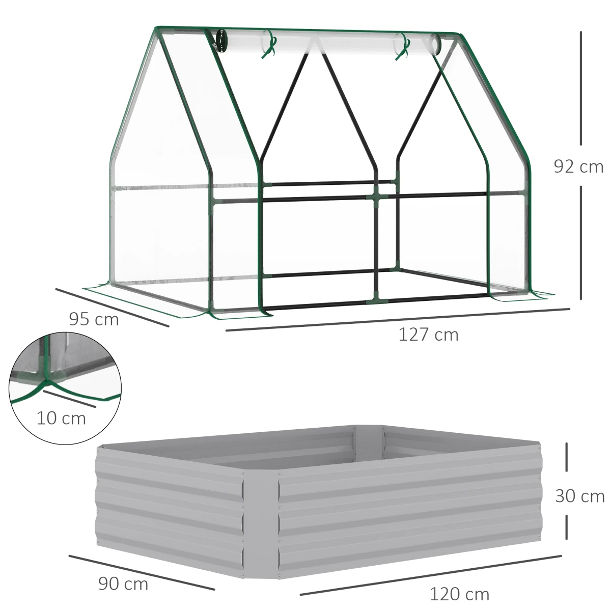 Outsunny Premium Steel Raised Garden Box Dual Use Greenhouse Kit - Planters