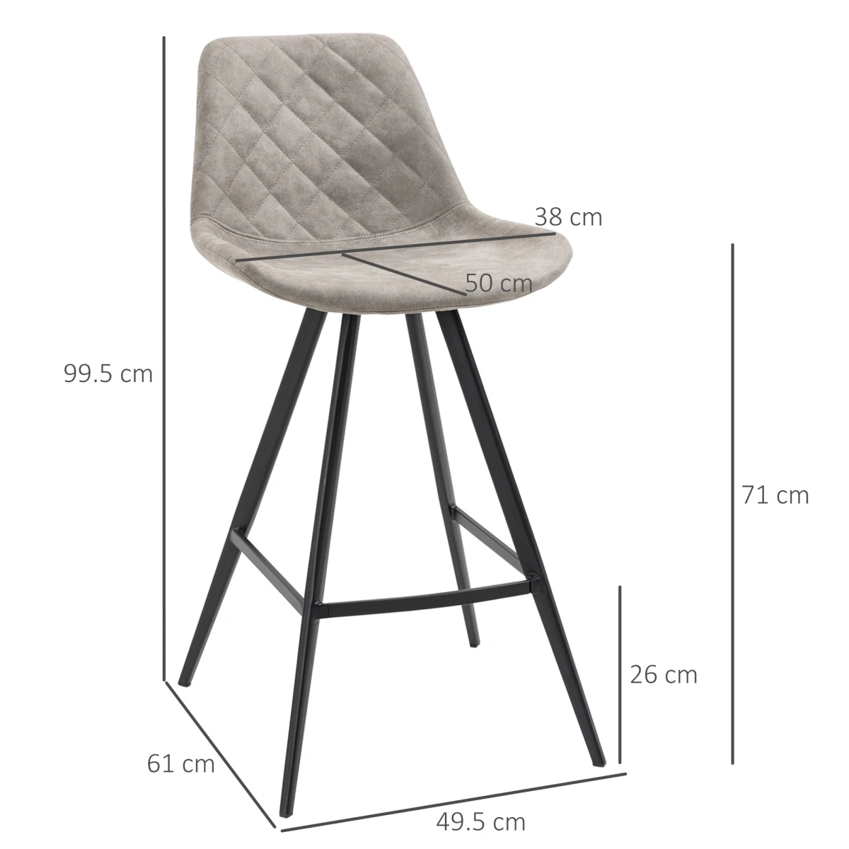 HOMCOM Set Of 2 Bar Stools Vintage Microfiber Cloth Tub Seats Padded Steel Grey by HOMCOM