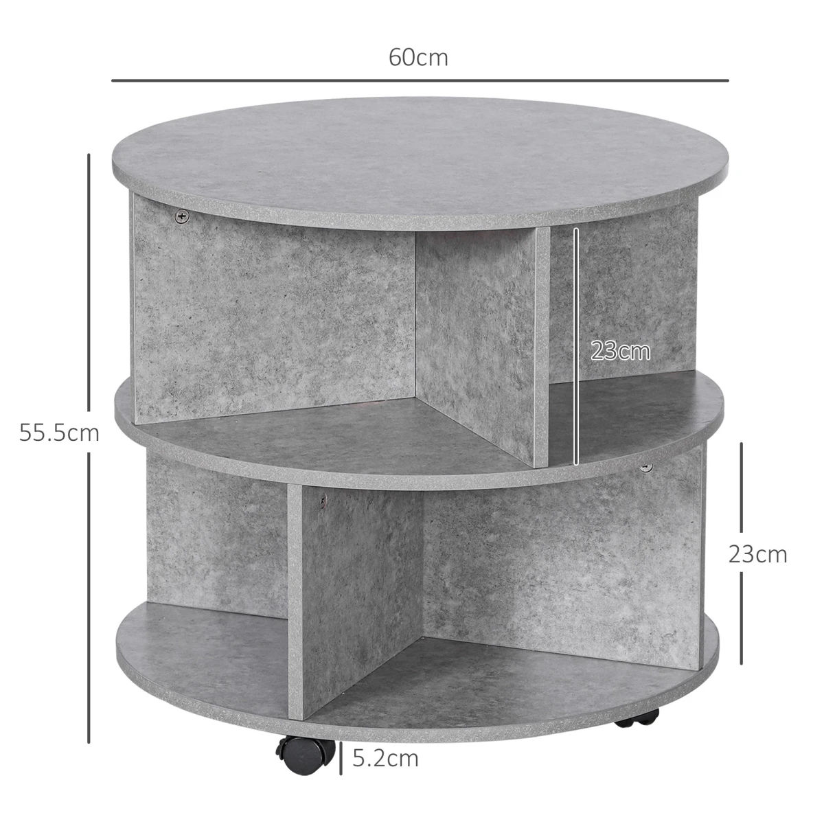 HOMCOM Concrete Finish Round Coffee Table 60x39.5cm Two Tier With Sector Shelves For Living Room - Coffee Table