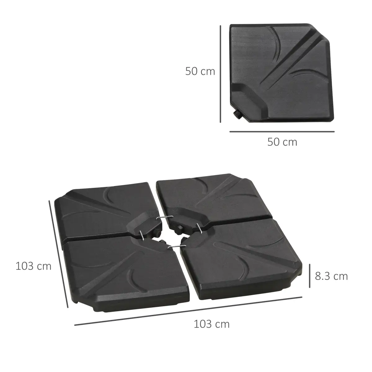 Outsunny Outsunny Set of 4 Banana Parasol Base Stand Water or Sand Filled Weights, Black - Parasol
