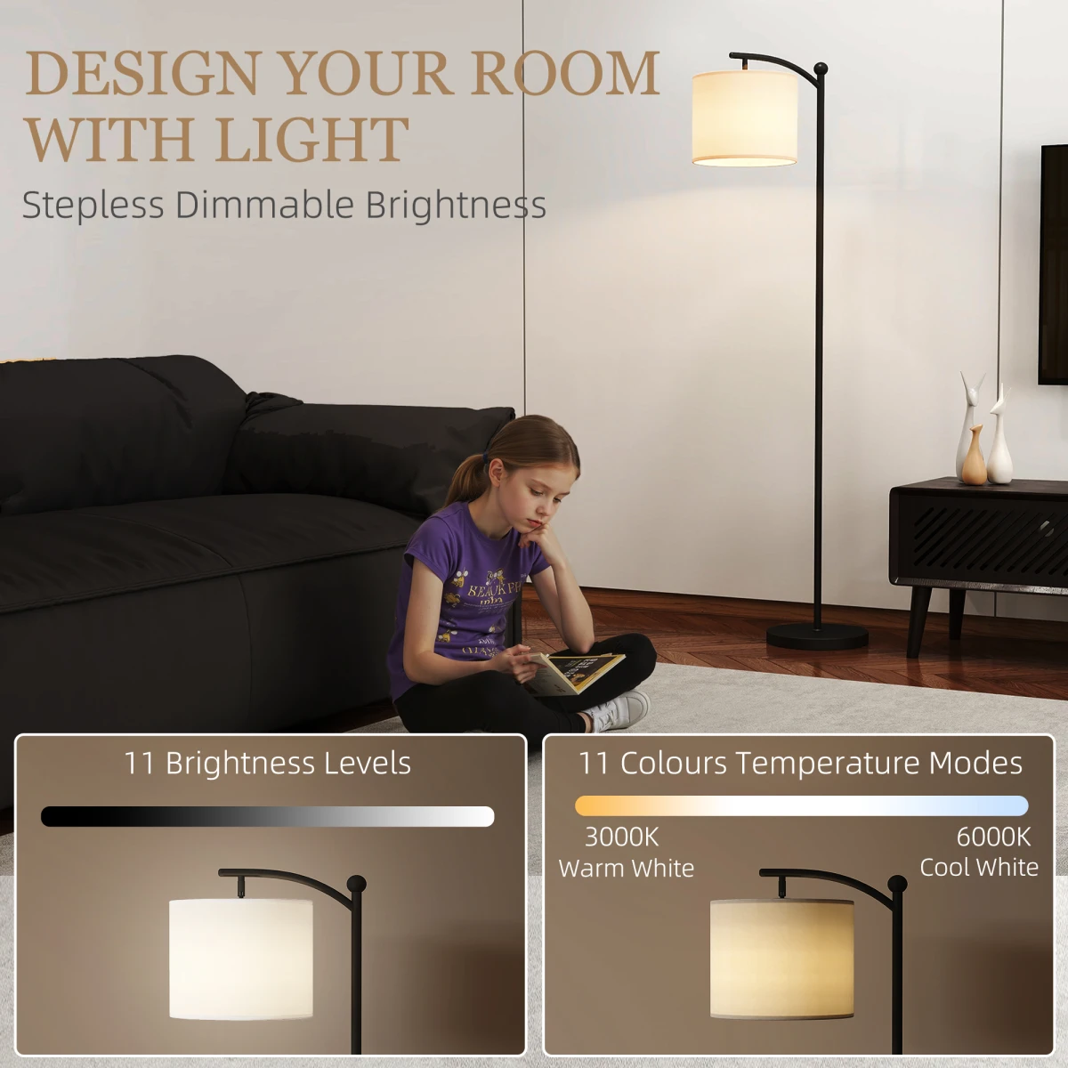 HOMCOM LED Floor Lamp with 11 Color Levels for Modern Living by HOMCOM