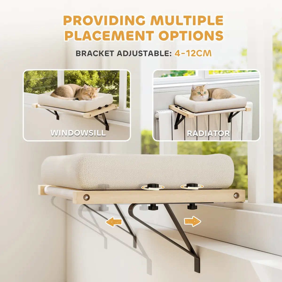 PawHut PawHut Cat Radiator Bed, Adjustable Hanging Cat Hammock with Cushion, Cream - Cat Beds