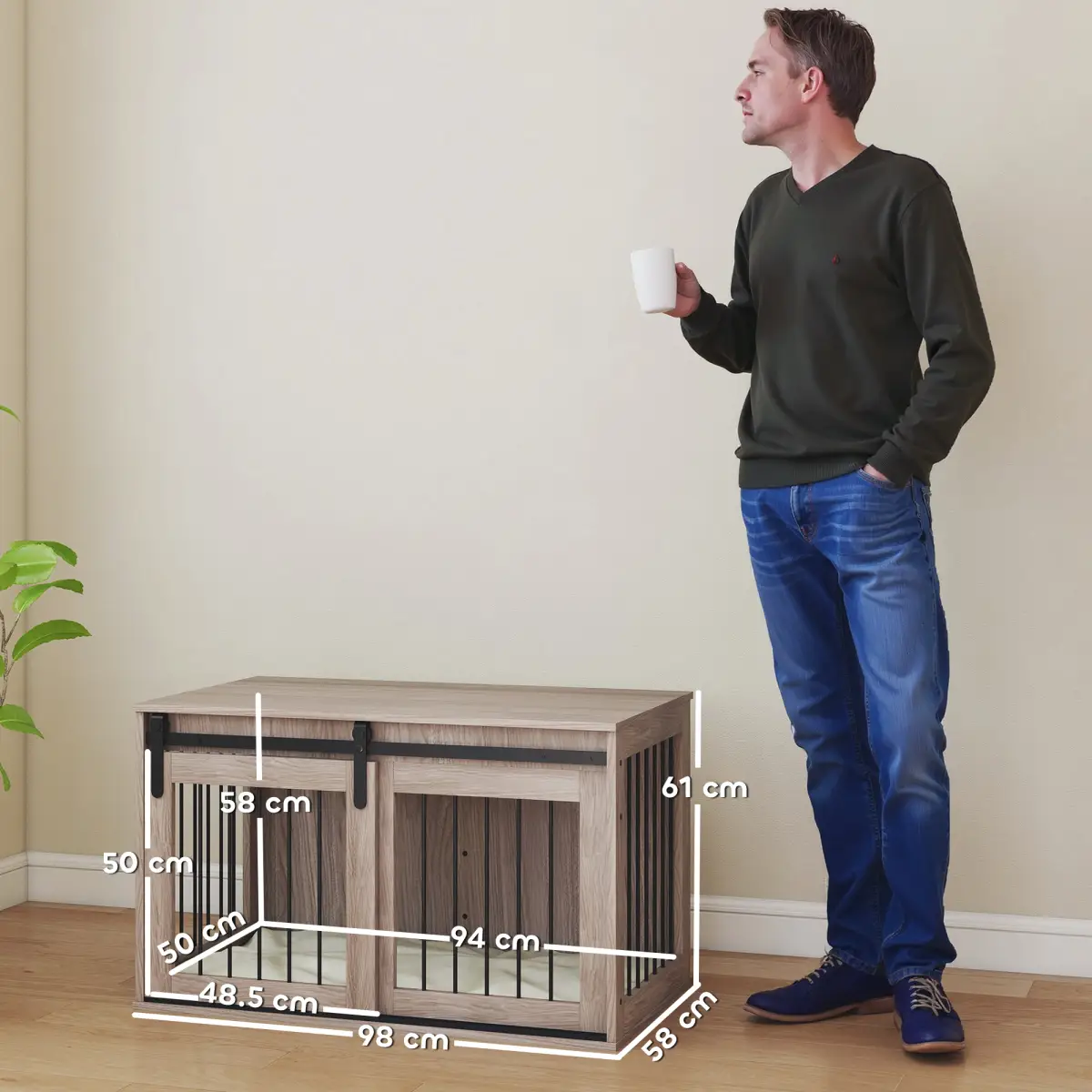 PawHut PawHut Dog Crate Furniture with Removable Cushion for Large Dogs - Brown - Dog Crate
