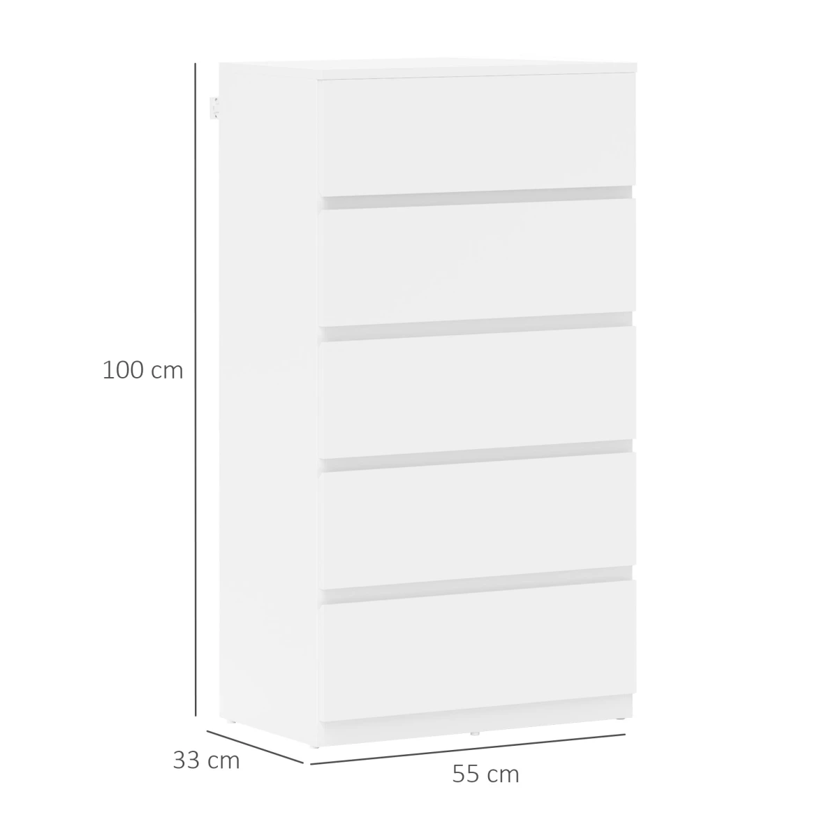 HOMCOM White Dresser 5-Drawer Soft-Close Bedroom by HOMCOM