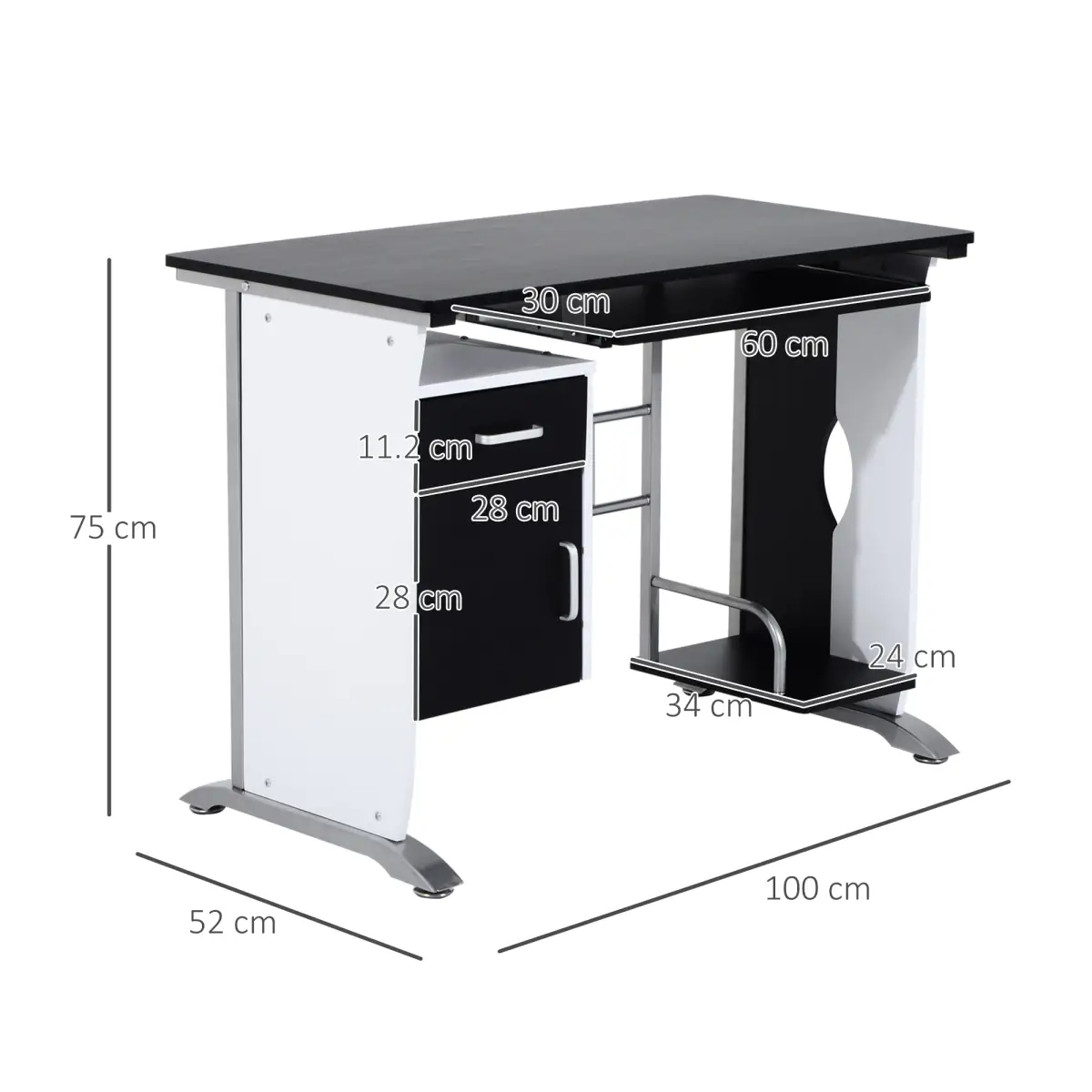 Unbranded Computer Desk Drawer PC Writing Wooden Workstation Keyboard Black HOMCOM - Desk