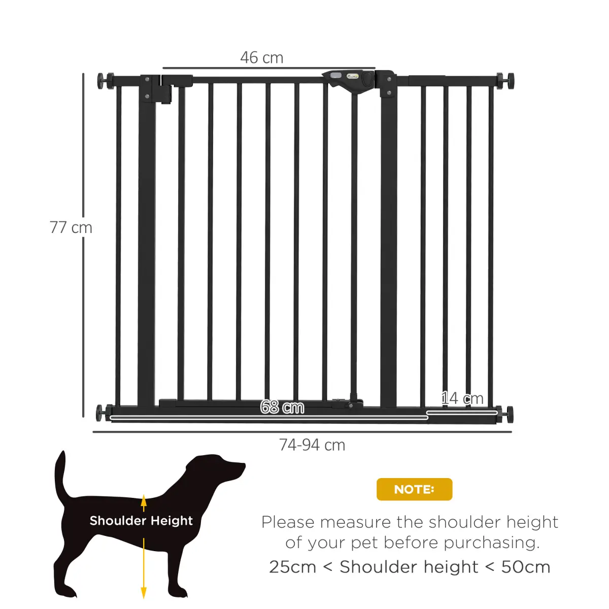 PawHut PawHut Adjustable Safety Gate w/ 1 Extensions and Four Adjustable Screws, Black - Pet Gate