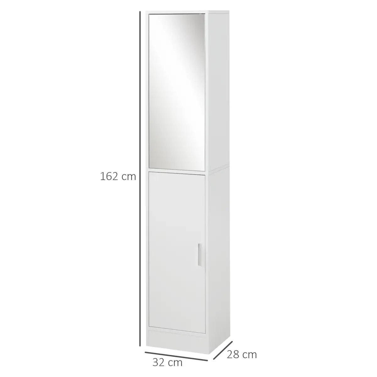 Unbranded kleankin Tall Mirrored Bathroom Cabinet Tallboy Unit w/Adjustable Shelf White - Display Cabinet