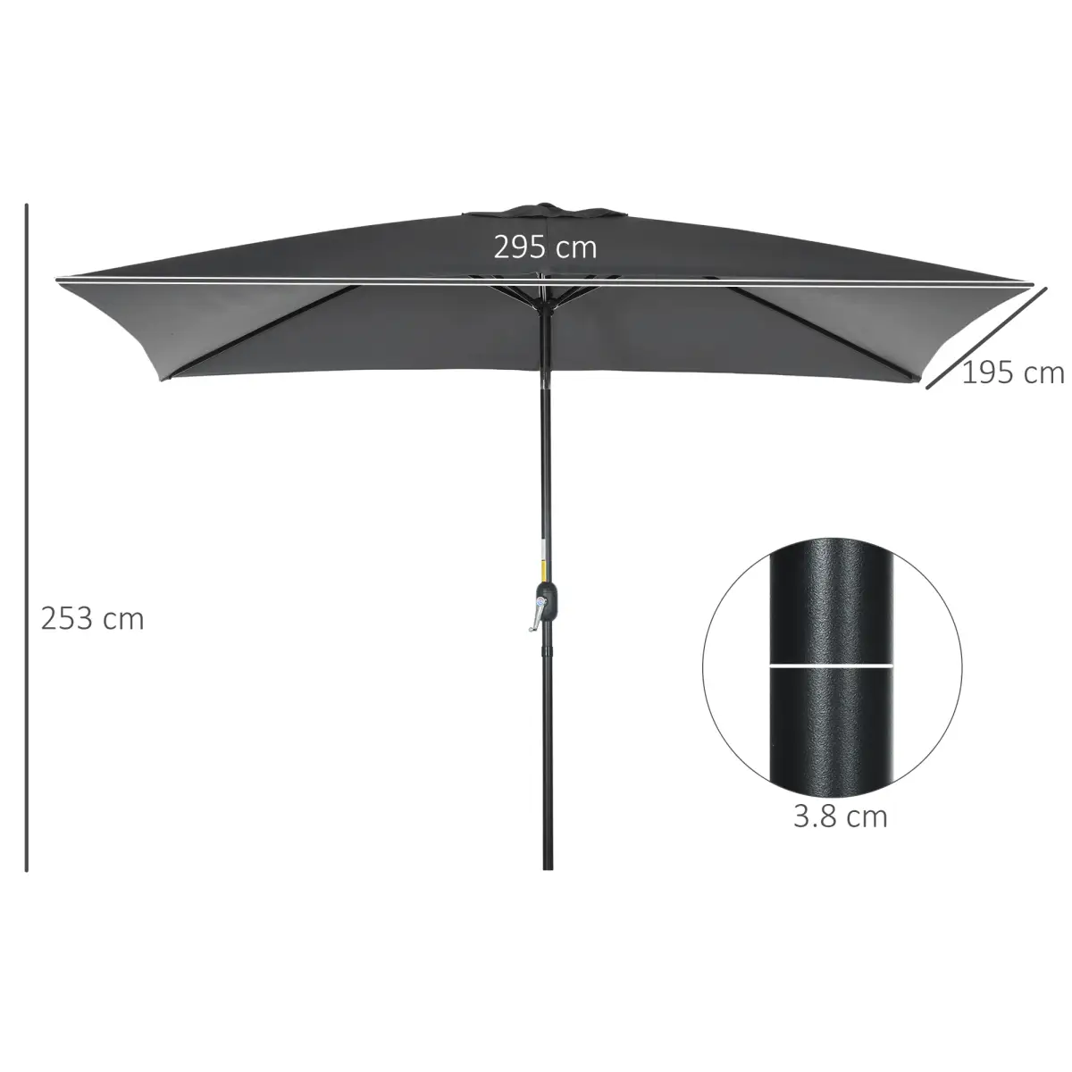 Outsunny Outsunny 3x2m Patio Parasol Canopy Tilt Crank 6 Ribs Sun Shade Garden Black - Parasol