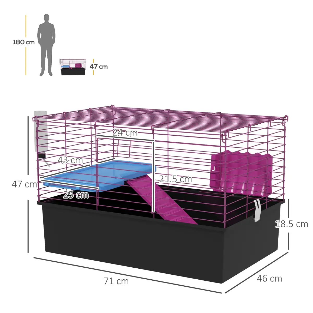 PawHut PawHut Small Animal Cage, Rabbit Guinea Pig Hutch, Pet Playhouse - Pet Cage