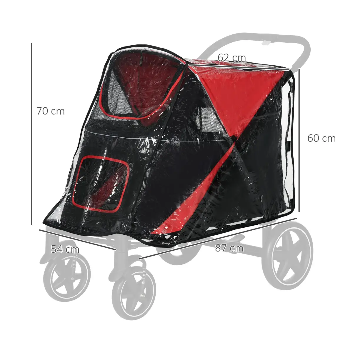 PawHut Rain Cover for Dog Pram Stroller Buggy, for Large, Medium Dogs with Rear Entry - Pet Carrier