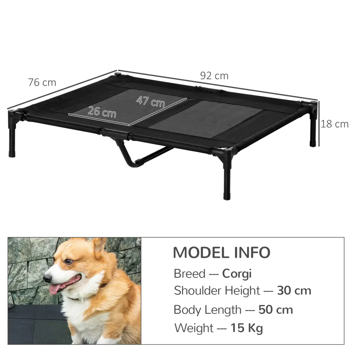 PawHut PawHut Large Pet Cot Portable Dog Cat Sleep Bed Elevated Camping Outdoor Black - Dog Beds