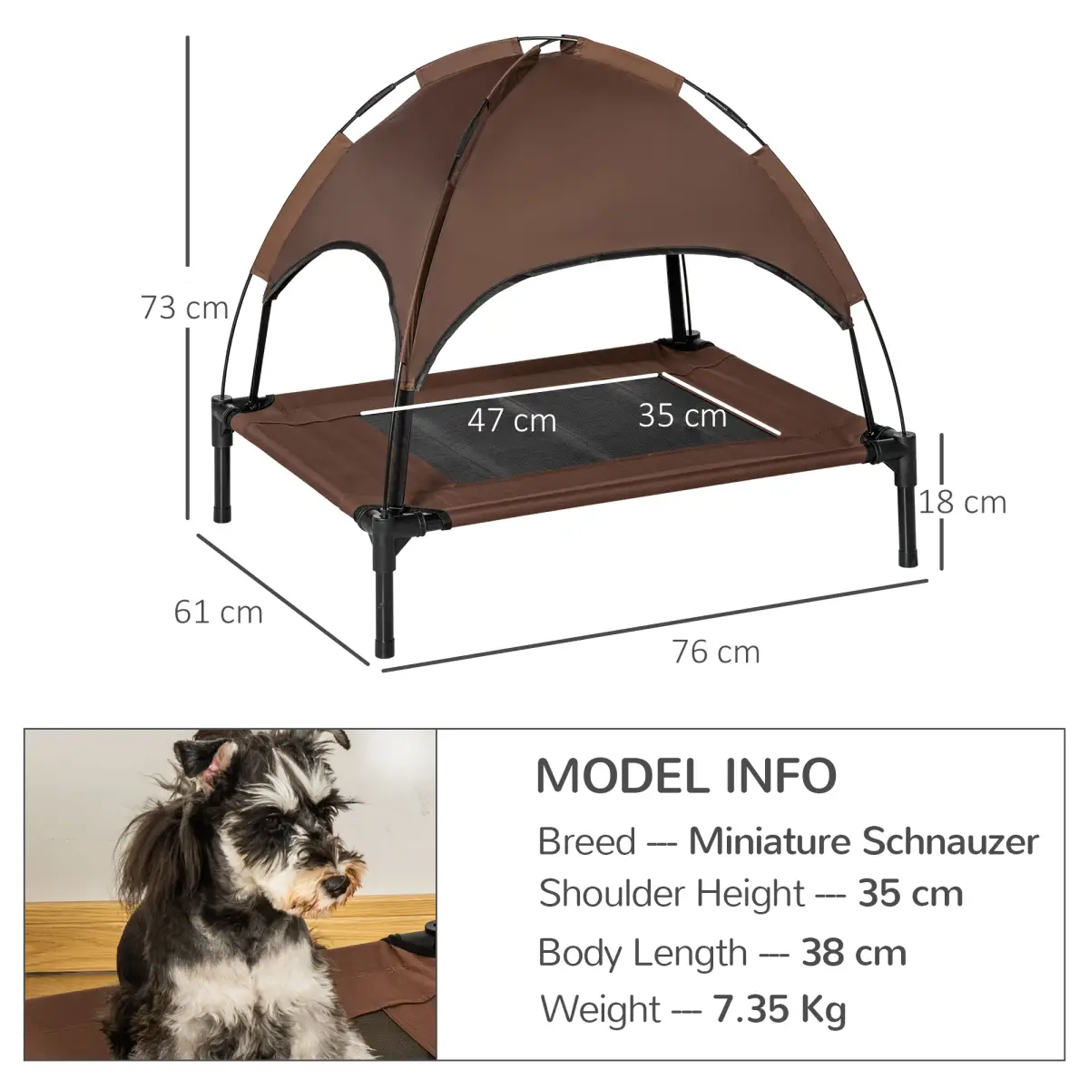 PawHut PawHut 76cm Elevated Dog Bed Cooling Raised Pet Cot UV Protection Canopy Coffee - Dog Beds