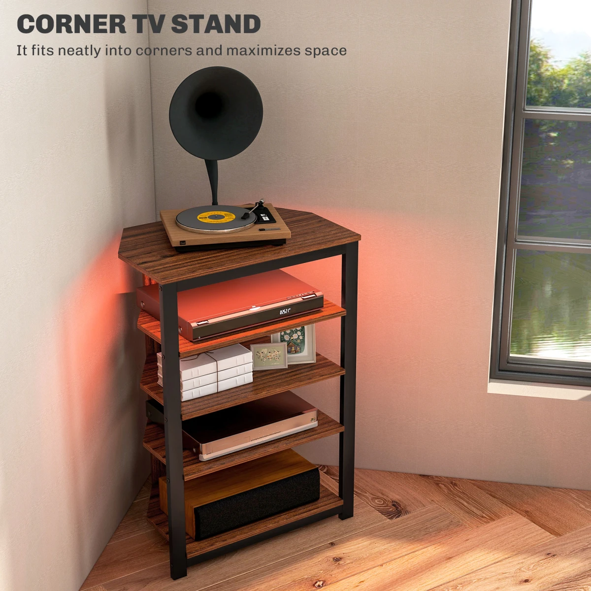 HOMCOM HOMCOM TV Stand 4 Tier Shelves RGB LED Light For 29 Inch TV - TV Unit