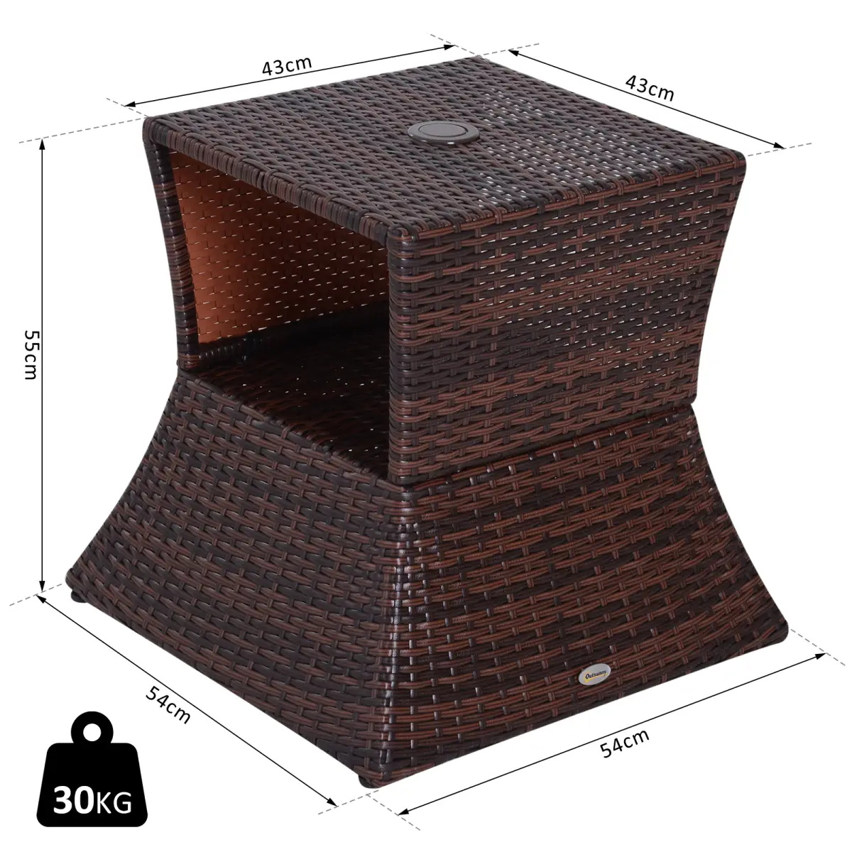 Outsunny Outsunny Rattan Wicker Tea Coffee Table w/ Umbrella Hole Storage Space Brown - Garden Table