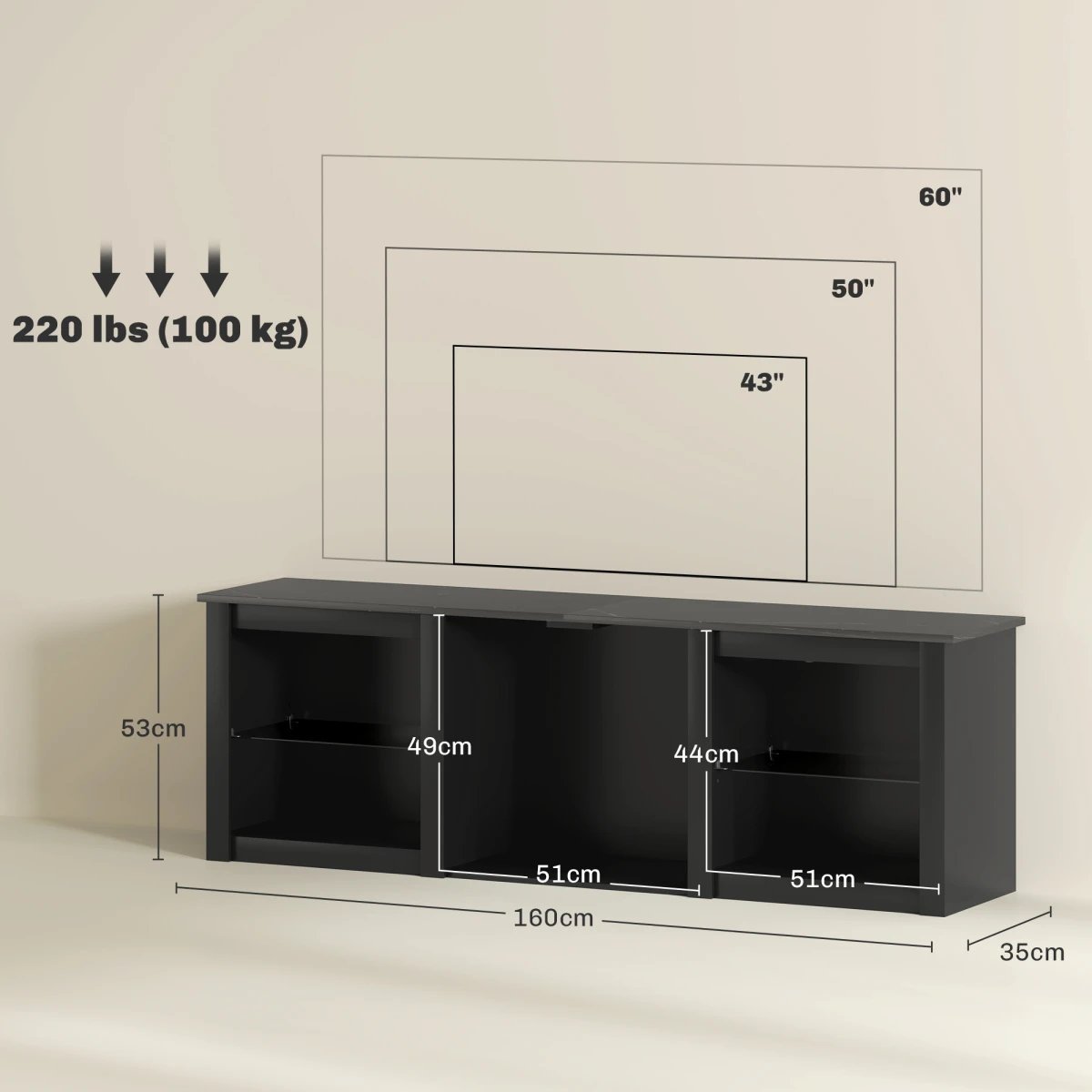HOMCOM HOMCOM 160cm TV Unit With LED Lights For 65 Inch TV - TV Unit