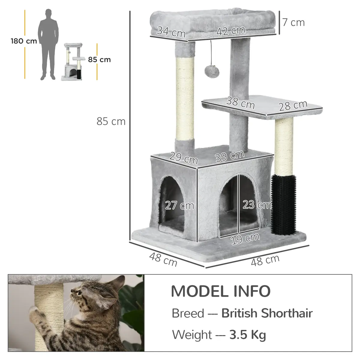 Pawhut Cat Tree Climbing Activity Center with Scratching Massage Toy Hanging Ball - Cat Tree