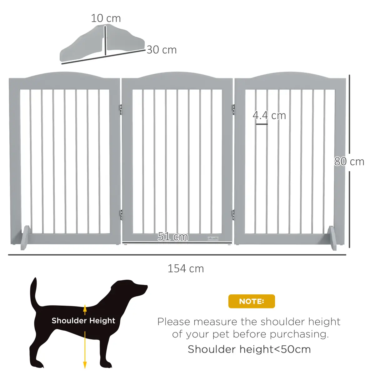 PawHut PawHut Foldable Dog Gate, Freestanding Pet Gate with Two Support Feet - Grey - Pet Gate