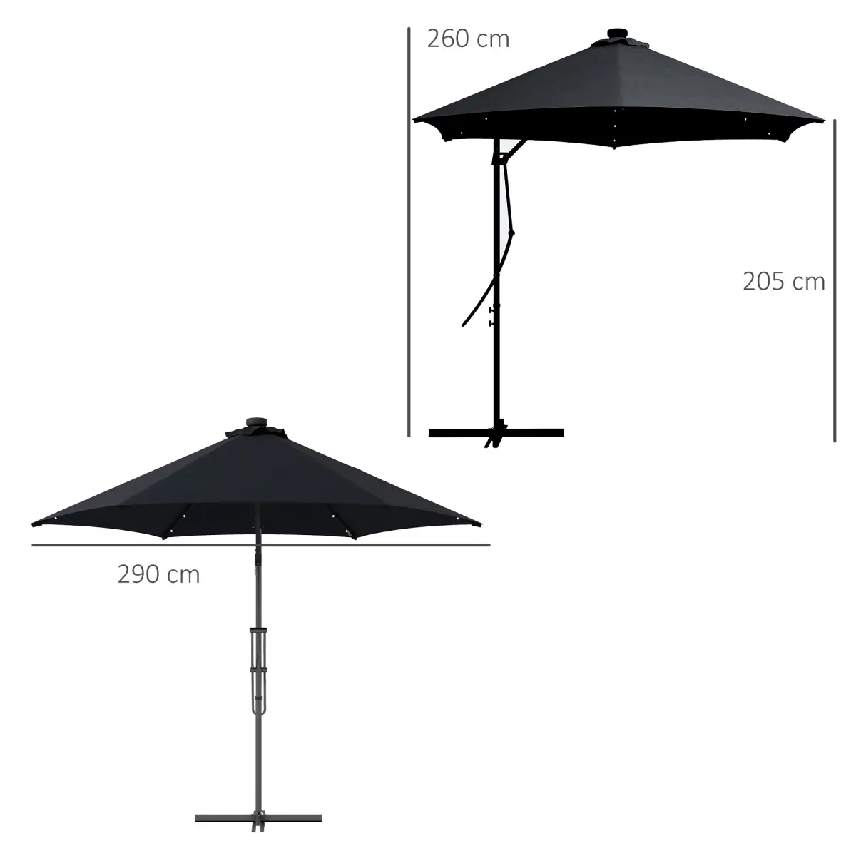 Outsunny Outsunny 3(m) Cantilever Garden Parasol Umbrella W/ Solar LED and Cover, Black - Parasol