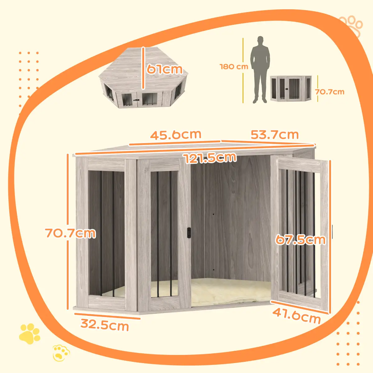 PawHut PawHut Dog Crate Furniture for Large Dogs w/ Cushion, Door - Walnut Brown - Dog Crate