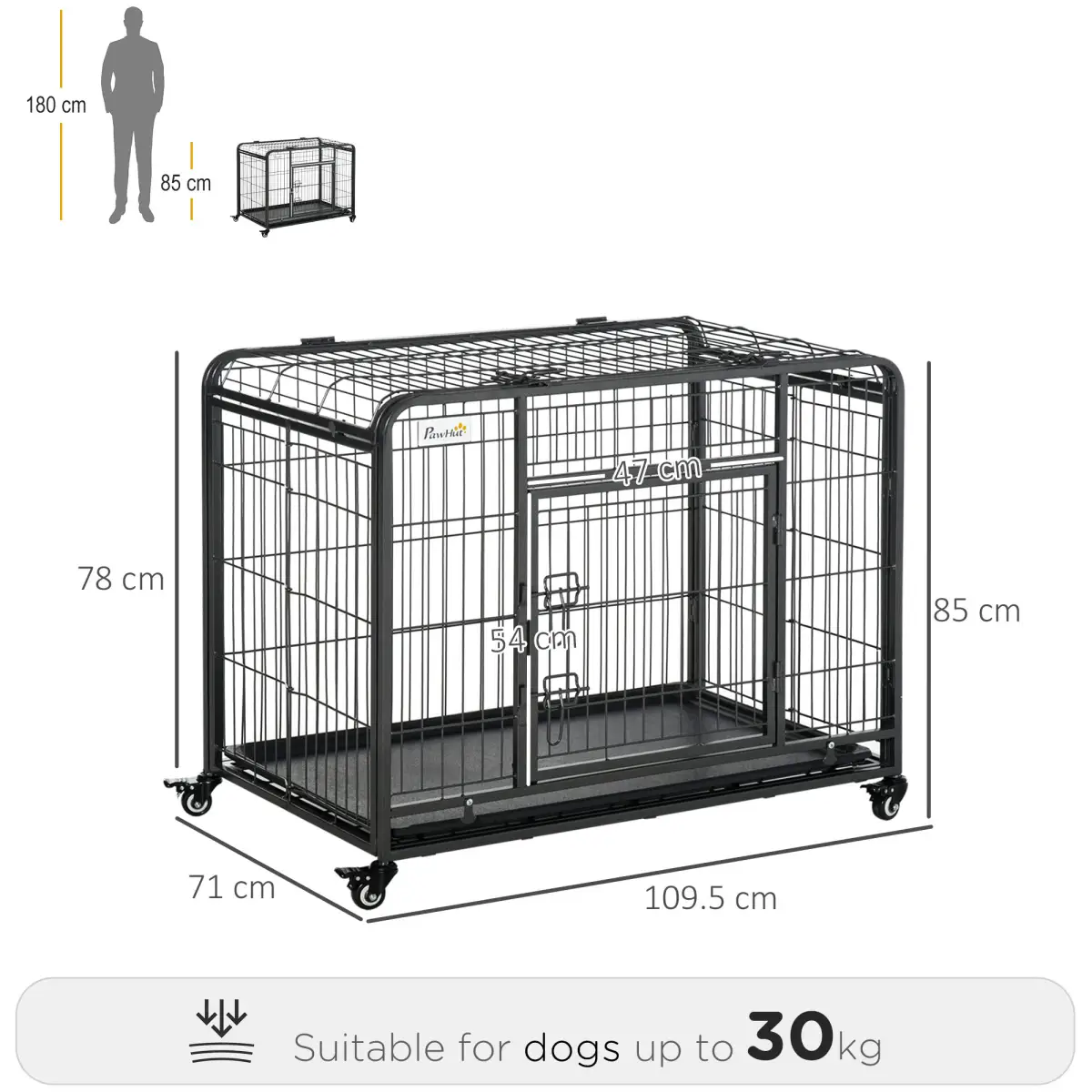 Unbranded 78x109cm Metal Dog Cage Kennel w/ Locking Door & Wheels Large Pets Pawhut - Dog Kennel