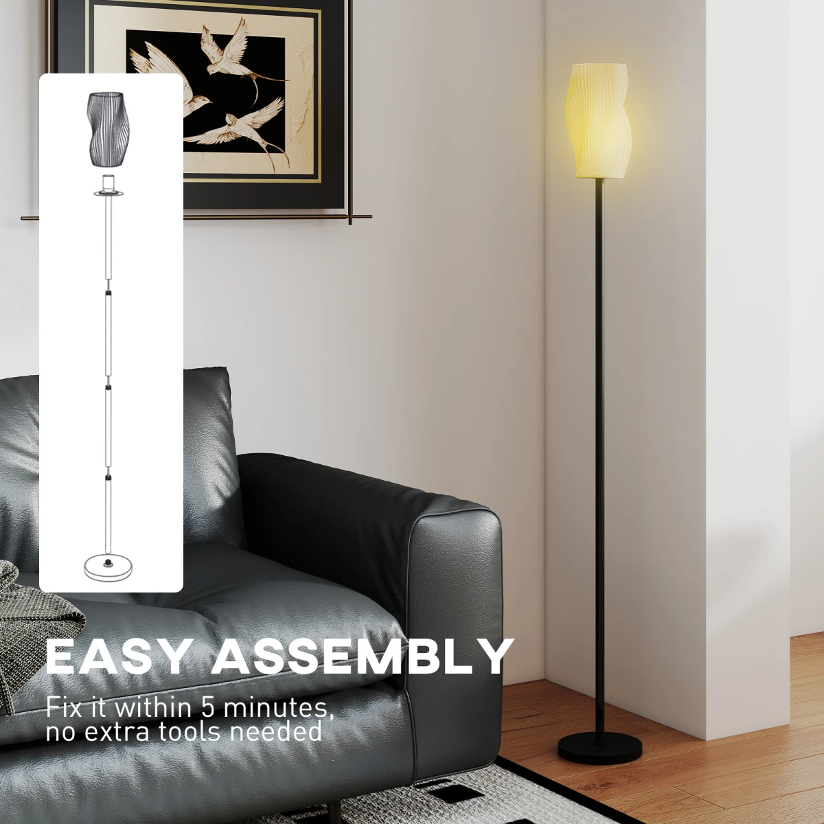 N/A Premium Floor Lamp With 3D Printed Shade E27 25W Foot Switch ABS Metal Body Perfect For Living Rooms And Home Offices - Lamp