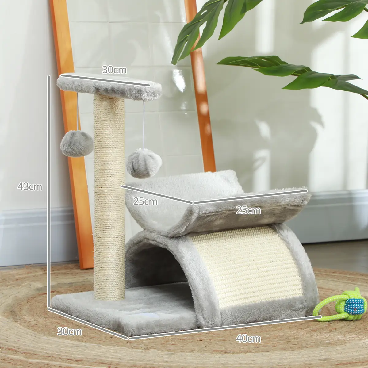 Pawhut Cat Tree Plush Scratcher Activity Play Center Tunnel Dangling Ball - Cat Tree