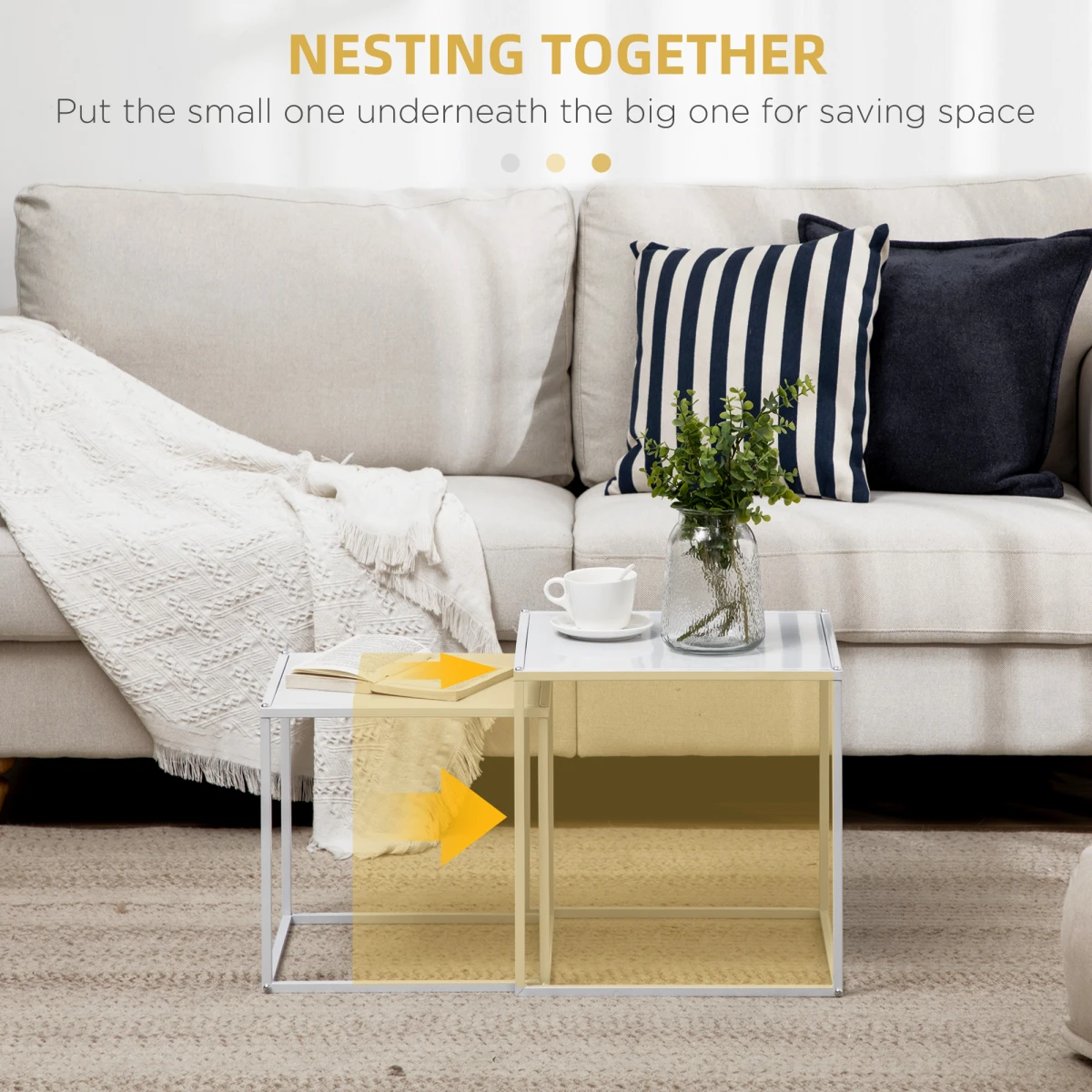 HOMCOM Nesting Tables Two Sizes Steel Frame Home - Nest of Tables