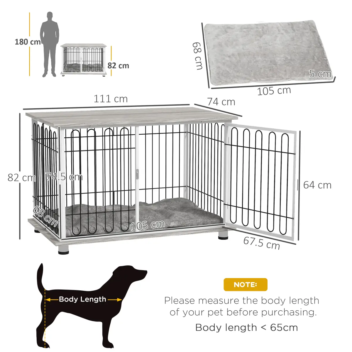 PawHut PawHut Dog Crate Furniture End Table with Soft Washable Cushion, Lockable Door - Dog Crate